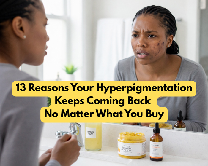 Woman examining her skin in a mirror